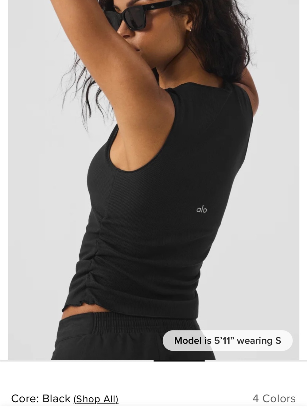 ALO Yoga Black Ribbed Side-Ruched Tank